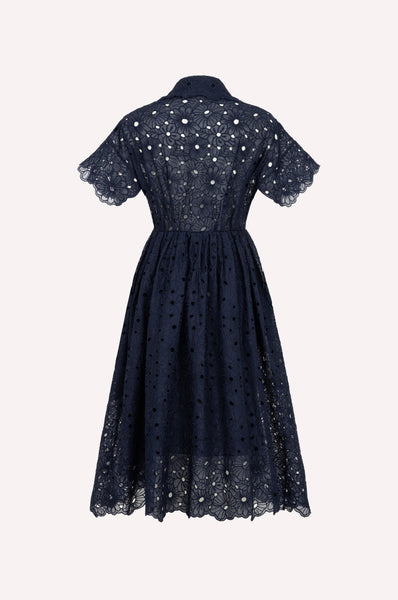 Dice Kayek Embroidered Cotton Midi Dress Navy