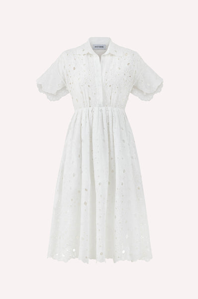 dice kayek Embroidered Cotton Midi Dress White