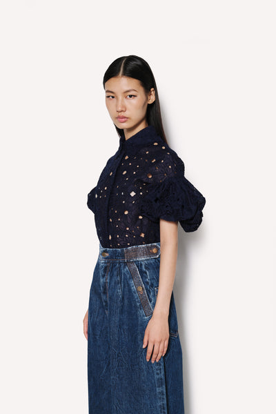 Dice Kayek Embroidered Cotton Poplin Blouse Navy