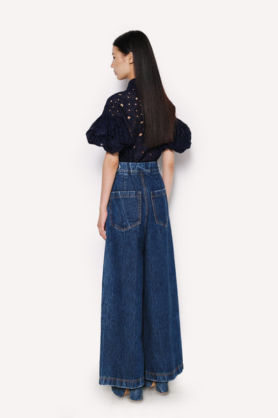 Dice Kayek Embroidered Cotton Poplin Blouse Navy