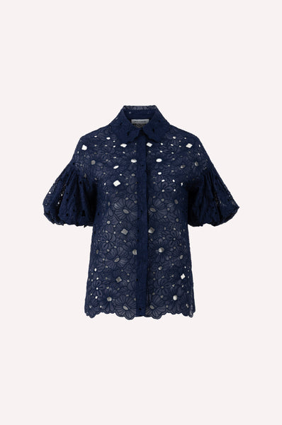 dice kayek Embroidered Cotton Poplin Blouse Navy