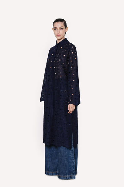 dice kayek Embroidered Shirt Dress Navy