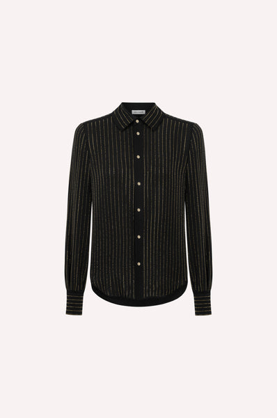 dice kayek Gold Striped Silk Blouse BLACK