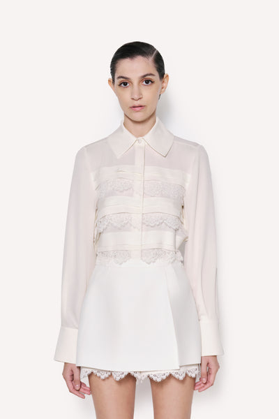 dice kayek Lace Detail Silk Shirt OFF WHITE