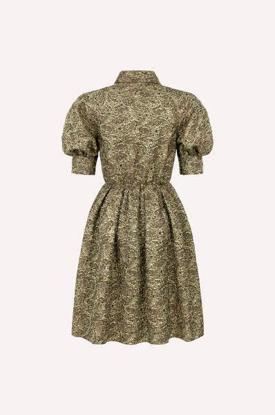 Dice Kayek Metallic Floral Puff Sleeve Dress GOLD