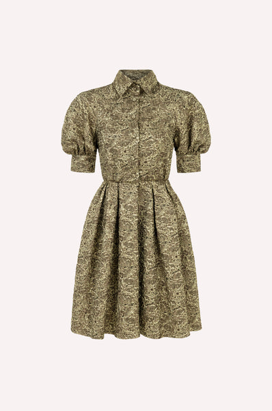 dice kayek Metallic Floral Puff Sleeve Dress GOLD