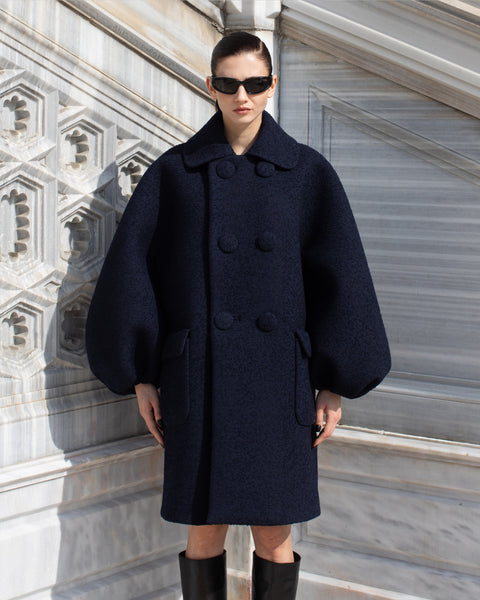 Dice Kayek Oversized Wool Blend Coat NAVY