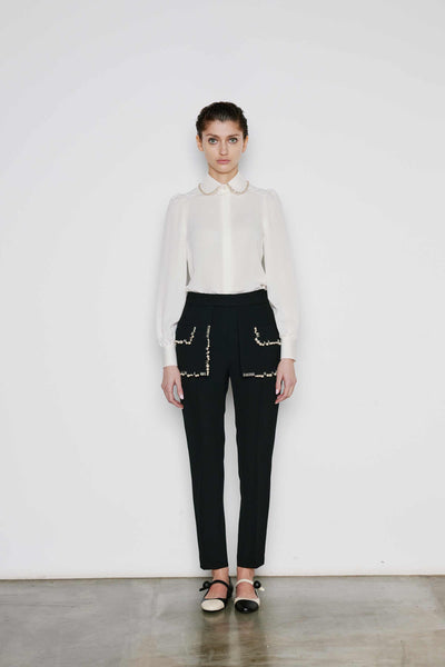 Dice Kayek Pearl Embellished Skirt Belt BLACK