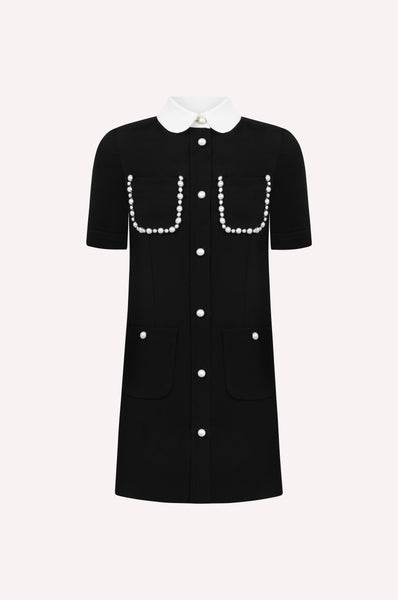 dice kayek Pearl-Trimmed Patch Pocket Dress BLACK