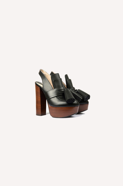 dice kayek Pompon Platform Heels BLACK