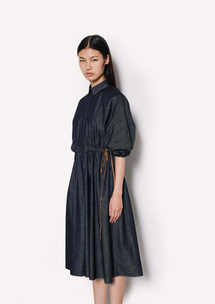 Dice Kayek Puff-Sleeve Chambray Midi Dress INDIGO