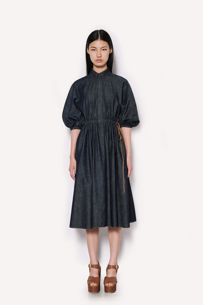 Dice Kayek Puff-Sleeve Chambray Midi Dress INDIGO