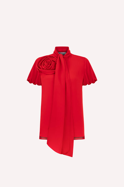 dice kayek Rose Embroidered Silk Shirt RED