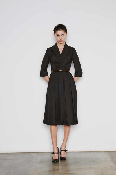 Dice Kayek Sculpted Cool Wool Dress BROWN MELLANGE