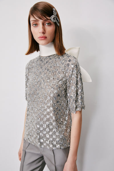 Dice Kayek Sculpted Sequin Blouse SILVER