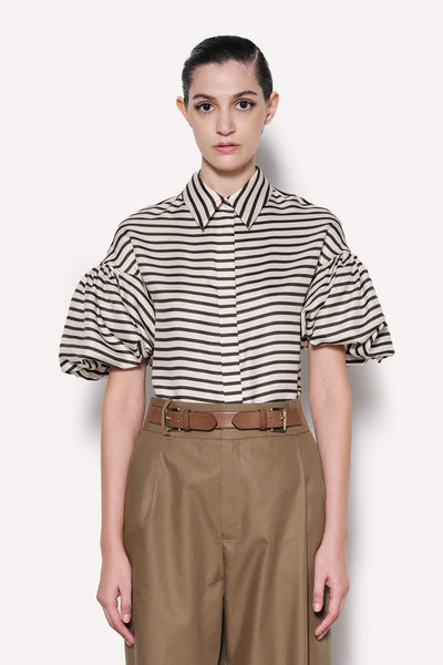 Dice Kayek Signature Silk Twill Shirt KHAKI STRIPE