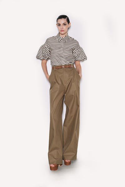 Dice Kayek Signature Silk Twill Shirt KHAKI STRIPE