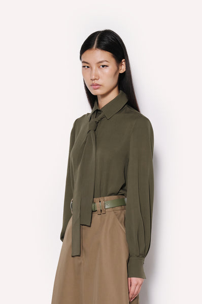 Dice Kayek Silk Crepe Tie-Neck Shirt KHAKI