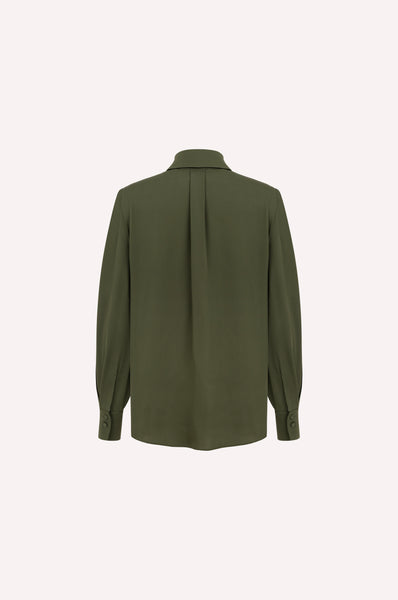 Dice Kayek Silk Crepe Tie-Neck Shirt KHAKI