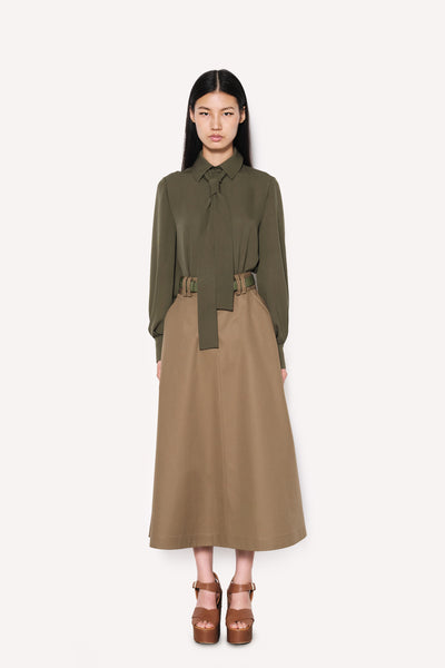 Dice Kayek Silk Crepe Tie-Neck Shirt KHAKI