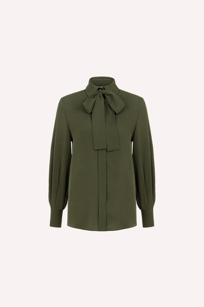 dice kayek Silk Crepe Tie-Neck Shirt KHAKI