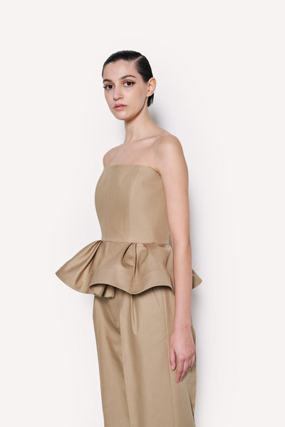 Dice Kayek Strapless Peplum Bustier Top Beige