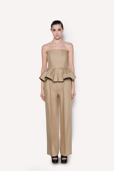 Dice Kayek Strapless Peplum Bustier Top Beige