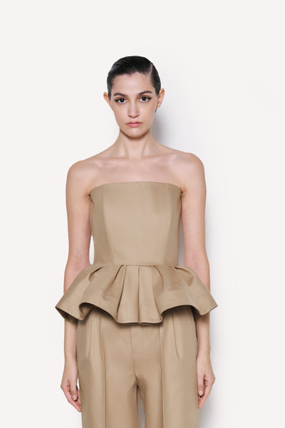 dice kayek Strapless Peplum Bustier Top Beige