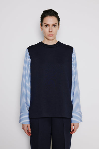 Dice Kayek Structured Contrast-Sleeve Top NAVY