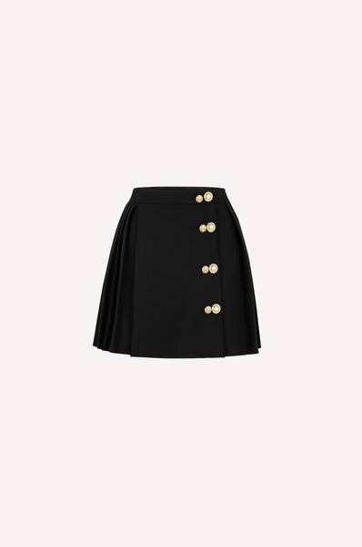 dice kayek Elegant Black Pleated Skirt with Gold Button Accents BLACK