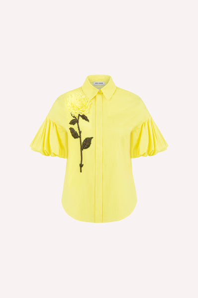 dice kayek Floral Embroidered Cotton Poplin Shirt Yellow