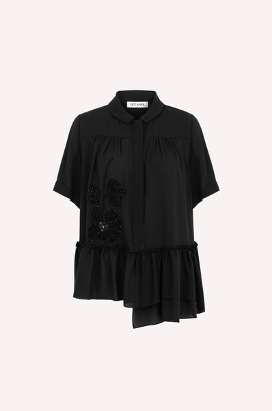 dice kayek Flower Embroidered Asymmetric Shirt BLACK