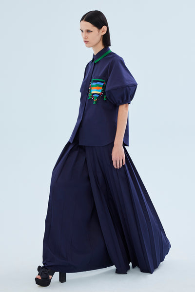 Dice Kayek Hand-Embroidered Balloon Sleeve Shirt INDIGO