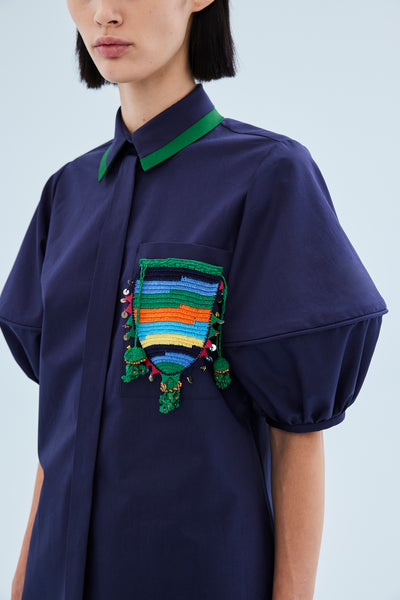 Dice Kayek Hand-Embroidered Balloon Sleeve Shirt INDIGO