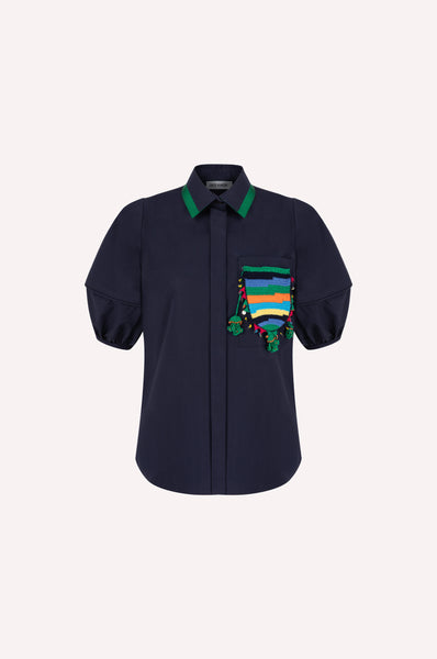 dice kayek Hand-Embroidered Balloon Sleeve Shirt INDIGO