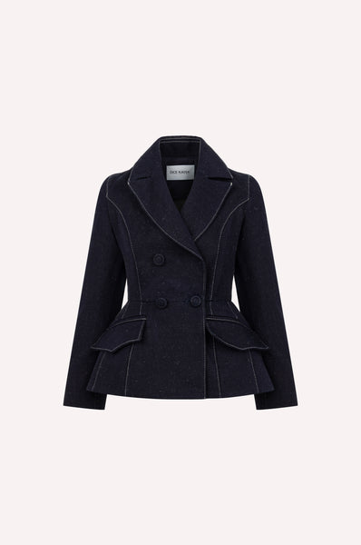 dice kayek Hourglass Denim Blazer with Contrast Stitching Navy
