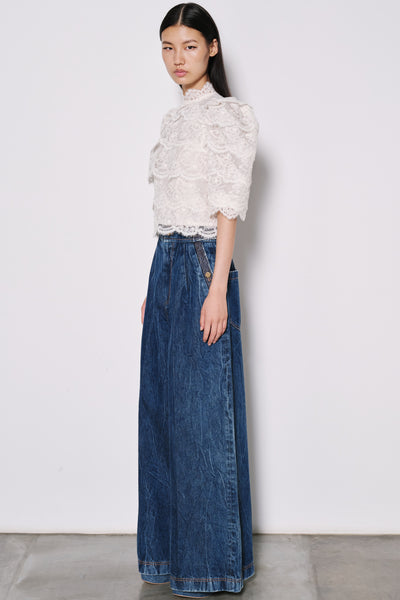 Dice Kayek Lace Puff Sleeve High-Neck Shirt OFF WHITE