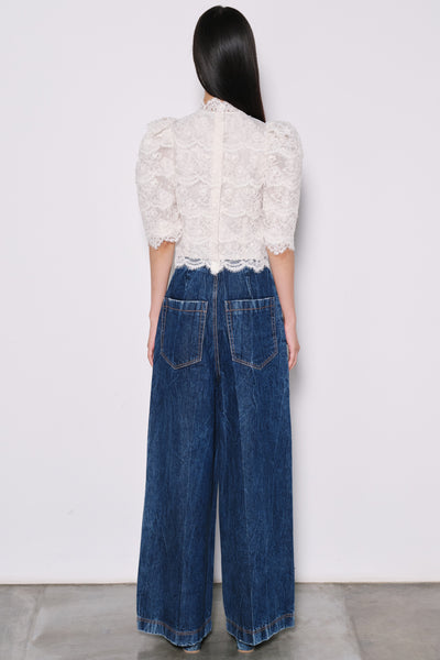 Dice Kayek Lace Puff Sleeve High-Neck Shirt OFF WHITE