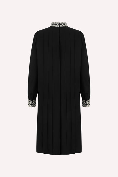 Dice Kayek Long-Sleeve Silk Dress With Embellished High Neck BLACK