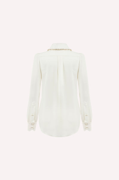 Dice Kayek Pearl Beaded Collar Silk Shirt OFF WHITE