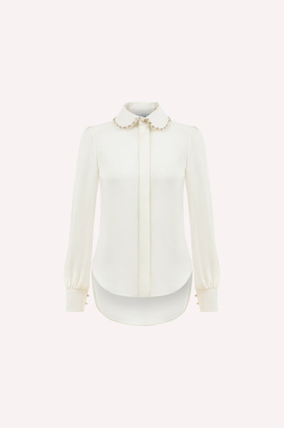 dice kayek Pearl Beaded Collar Silk Shirt OFF WHITE