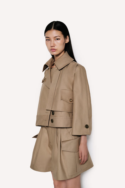 dice kayek Pleated Back Cropped Trench Jacket BEIGE