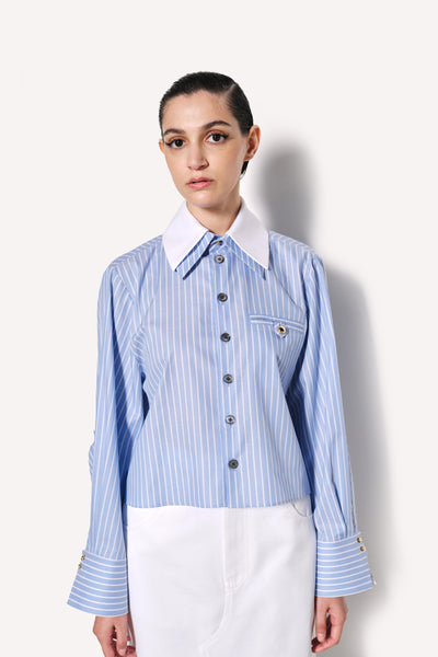 Dice Kayek Striped Button-Up Shirt With Detachable White Collar BLUE STRIPE