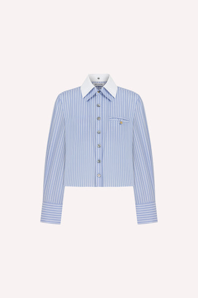 dice kayek Striped Button-Up Shirt with Detachable White Collar BLUE STRIPE