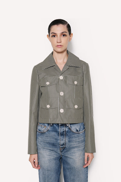Dice Kayek Striped Cotton Jacket With Contrast Buttons KHAKI STRIPE