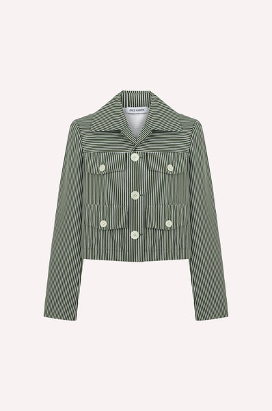 dice kayek Striped Cotton Jacket with Contrast Buttons KHAKI STRIPE