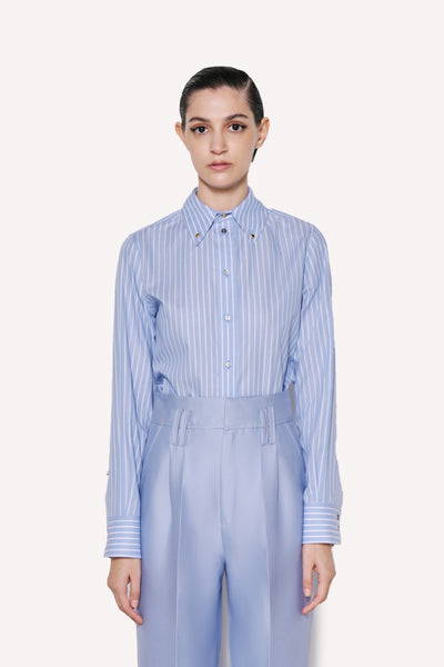 Dice Kayek Striped Cotton Shirt With Gold Button Detailing BLUE STRIPE