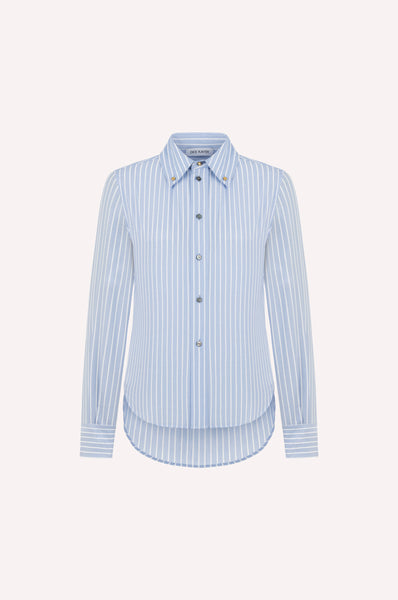 dice kayek Striped Cotton Shirt with Gold Button Detailing BLUE STRIPE