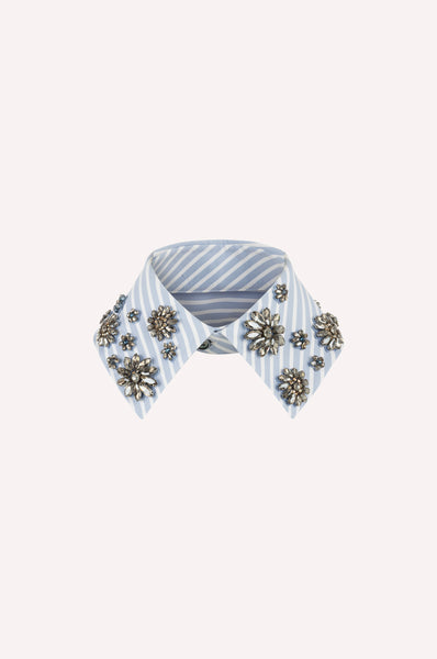 dice kayek Striped Crystal Embellished Collar BLUE STRIPE