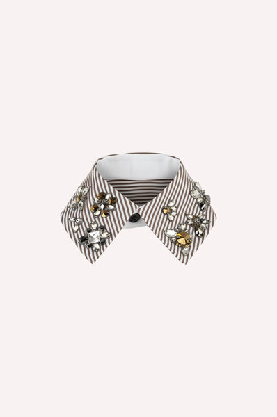 dice kayek Striped Crystal Embellished Collar BROWN STRIPE